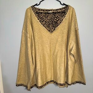 POL 3X distressed reversible sweater - tan and cheetah print
